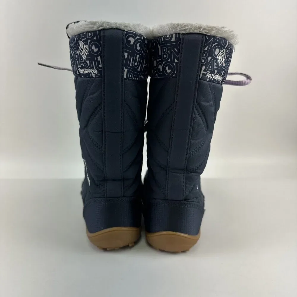Columbia Mid II Print Omni Heat Boot Navy Blue Lace Up Purple Faux Fur Girls 1